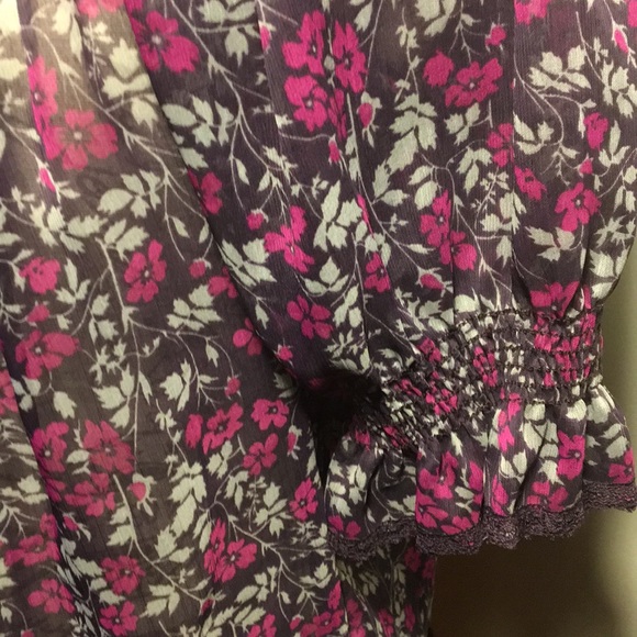 NWOT Forever 21 sheer flower print peasant blouse - Picture 4 of 8